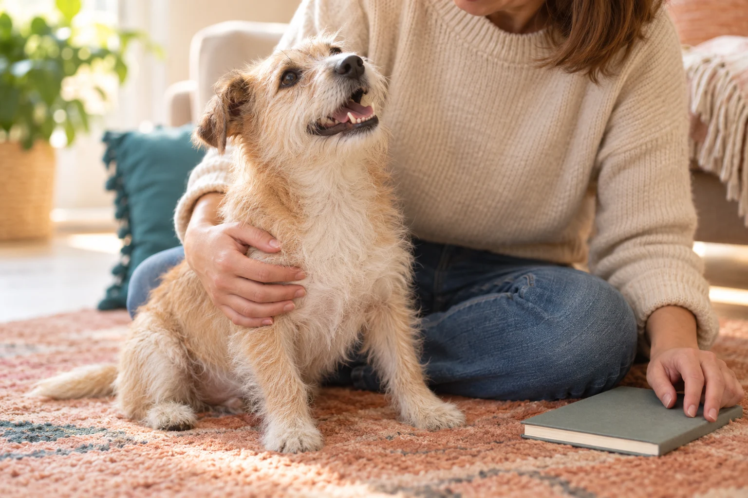 AI illustration of a terrier with its person